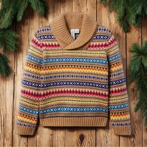 Janie and Jack Cinnamon Fair Aisle Shawl Collar Sweater Winter Boy's Size 3T